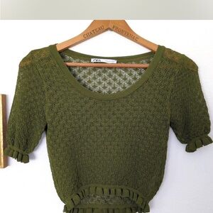 Zara Olive Textured Knit Crop Top